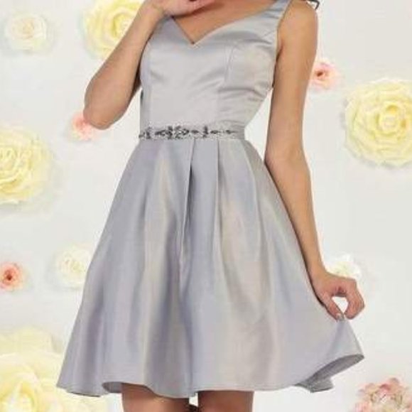 May Queen MQ1477 Cocktail Dress Silver Size 18 - Picture 2 of 4